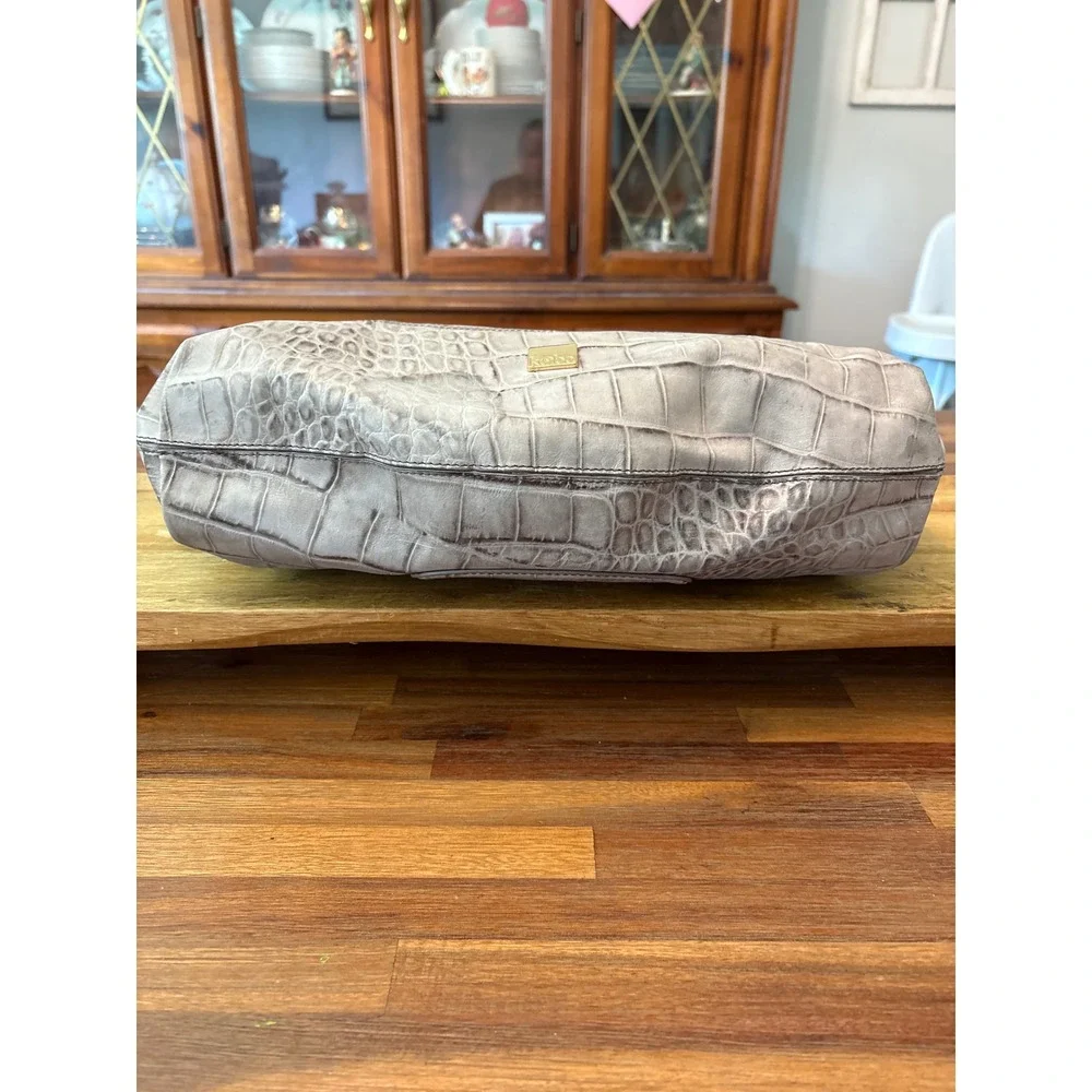 Kooba Hobo Bag Women Large Grey Excellent Croc Embossed Leather Gold Hardware